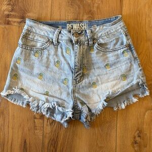 Rewash Light Blue Pineapple Embroidered Jean Shorts